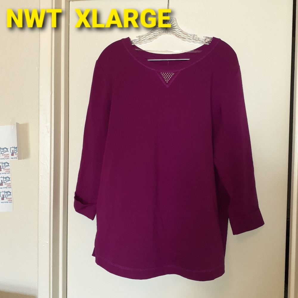 XL sweatshirt cotton studded. NWT. Berry c…
